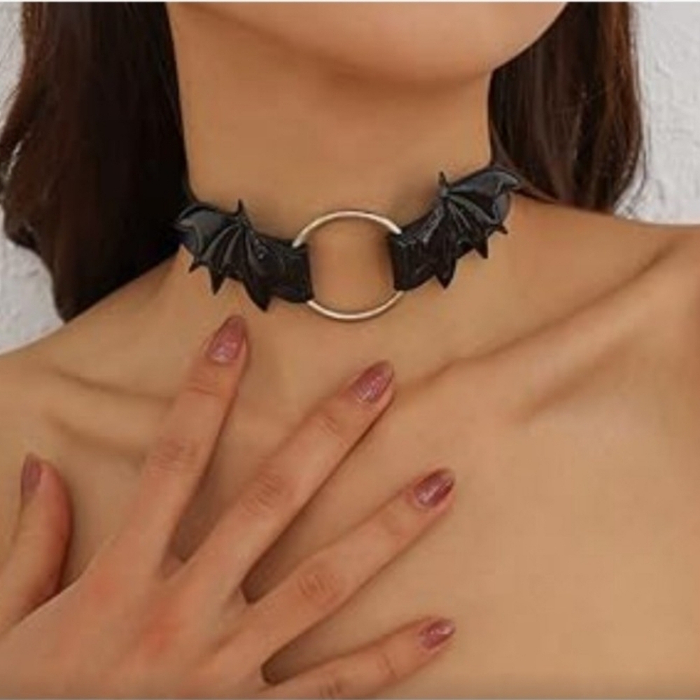 Black Vampire Bat Wing Love Choker Necklace